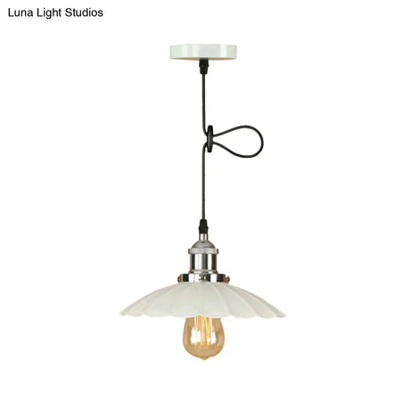 Scalloped Pendant Lighting 1-Bulb Hanging Light Fixture - Loft Style Rust/Chrome Finish Ideal For