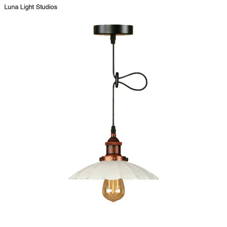 Scalloped Pendant Lighting 1-Bulb Hanging Light Fixture - Loft Style Rust/Chrome Finish Ideal For