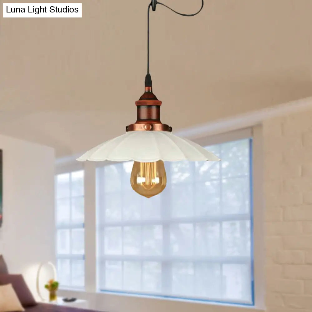 Scalloped Pendant Lighting - Loft Style | Metal Hanging Light Fixture In Rust/Chrome Finish Perfect