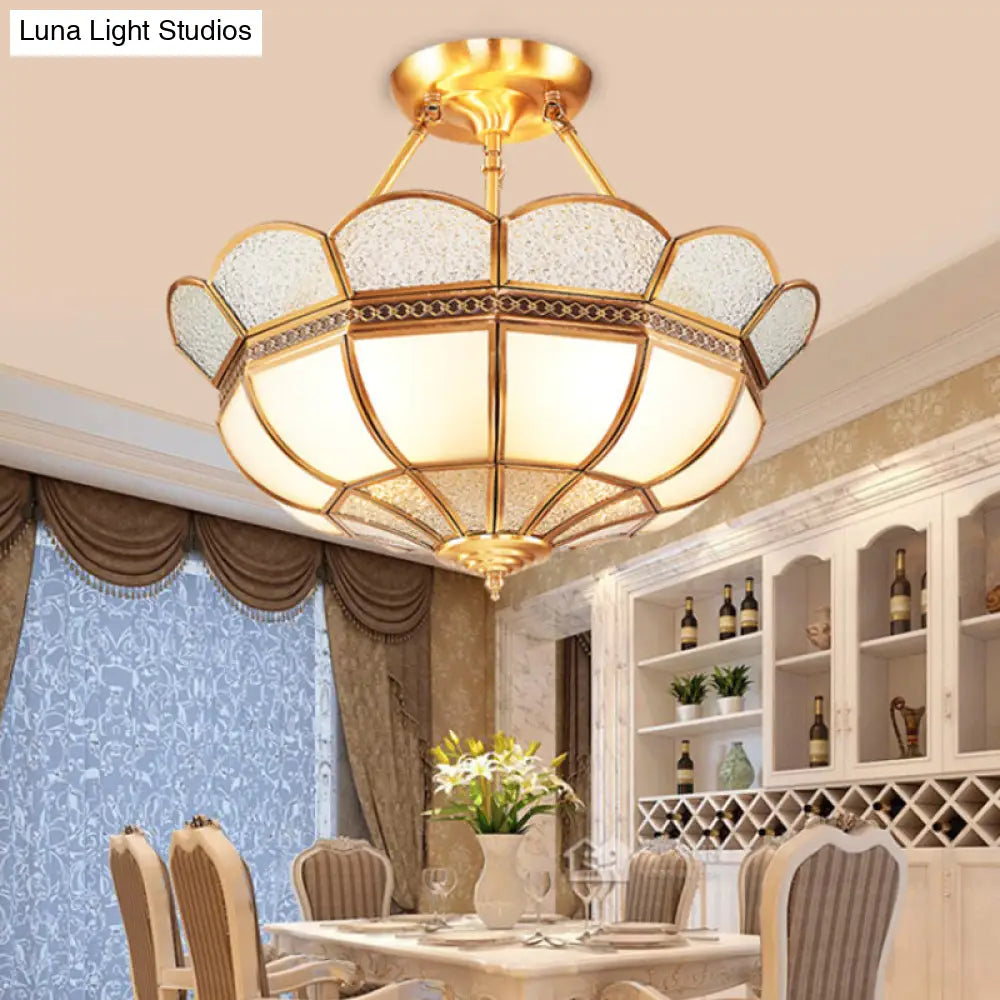Scalloped Semi - Flush Brass Light Fixture For Bedroom - 4/6 Bulb Ceiling Mount Traditional Design