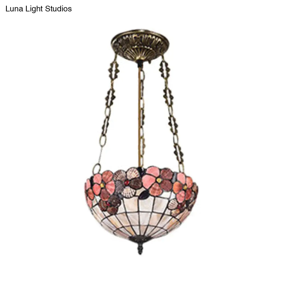 Scalloped Shade Semi Flush Stained Glass Ceiling Light Retro Style 12’/16’/20.5’ W