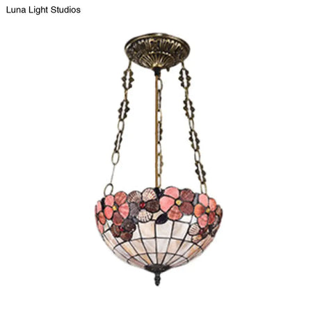 Scalloped Shade Semi Flush Stained Glass Ceiling Light Retro Style 12’/16’/20.5’ W