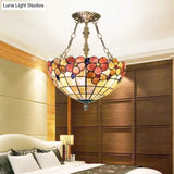 Scalloped Shade Semi Flush Stained Glass Ceiling Light Retro Style 12’/16’/20.5’ W