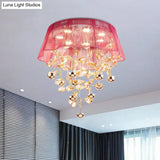 Scalloped Silver/Pink Ceiling Flush Modernist Bedroom Led Lamp With Crystal Tree Design