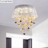 Scalloped Silver/Pink Ceiling Flush Modernist Bedroom Led Lamp With Crystal Tree Design