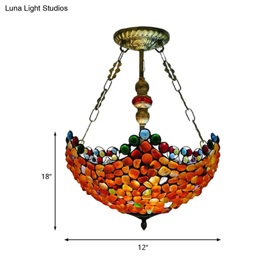 Scalloped Stone Ceiling Chandelier - Tiffany Style Antique Bronze Finish 12/16 Wide 2/3 Lights