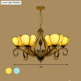 Scalloped Tiffany Chandelier: Yellow/Blue Stained Glass 3/6/8 Lights Hanging Fixture