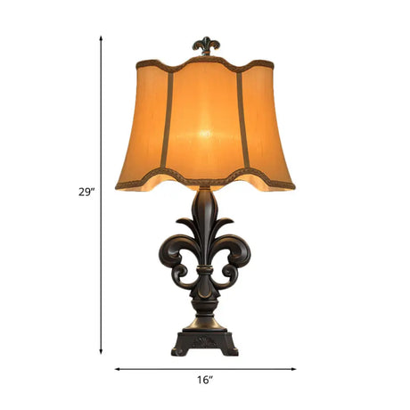 Scalloped-Trim Countryside Bedroom Night Stand Lamp - Beige 1-Light 12 Or 16 Wide