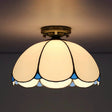 Scalloped Vintage Stained Glass Flush Mount Light - 1 In White/Beige/Blue Perfect For Living Room