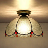 Scalloped Vintage Stained Glass Flush Mount Light - 1 In White/Beige/Blue Perfect For Living Room
