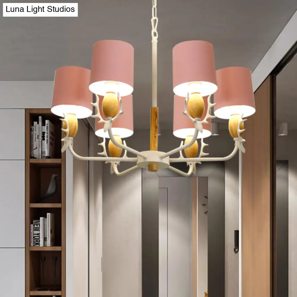 Scandinavian Deer Horn Chandelier - Stylish Metal Wood Hanging Light For Living Room