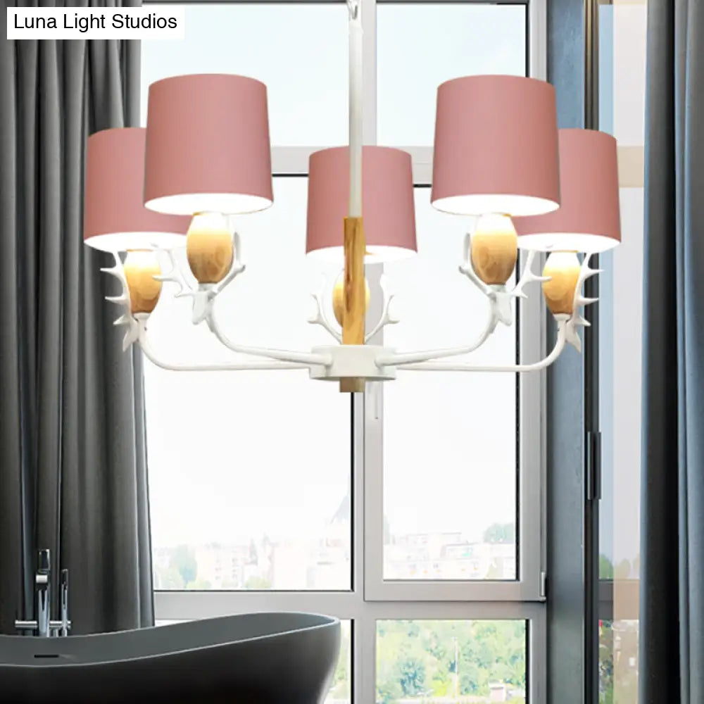 Scandinavian Deer Horn Chandelier - Stylish Metal Wood Hanging Light For Living Room