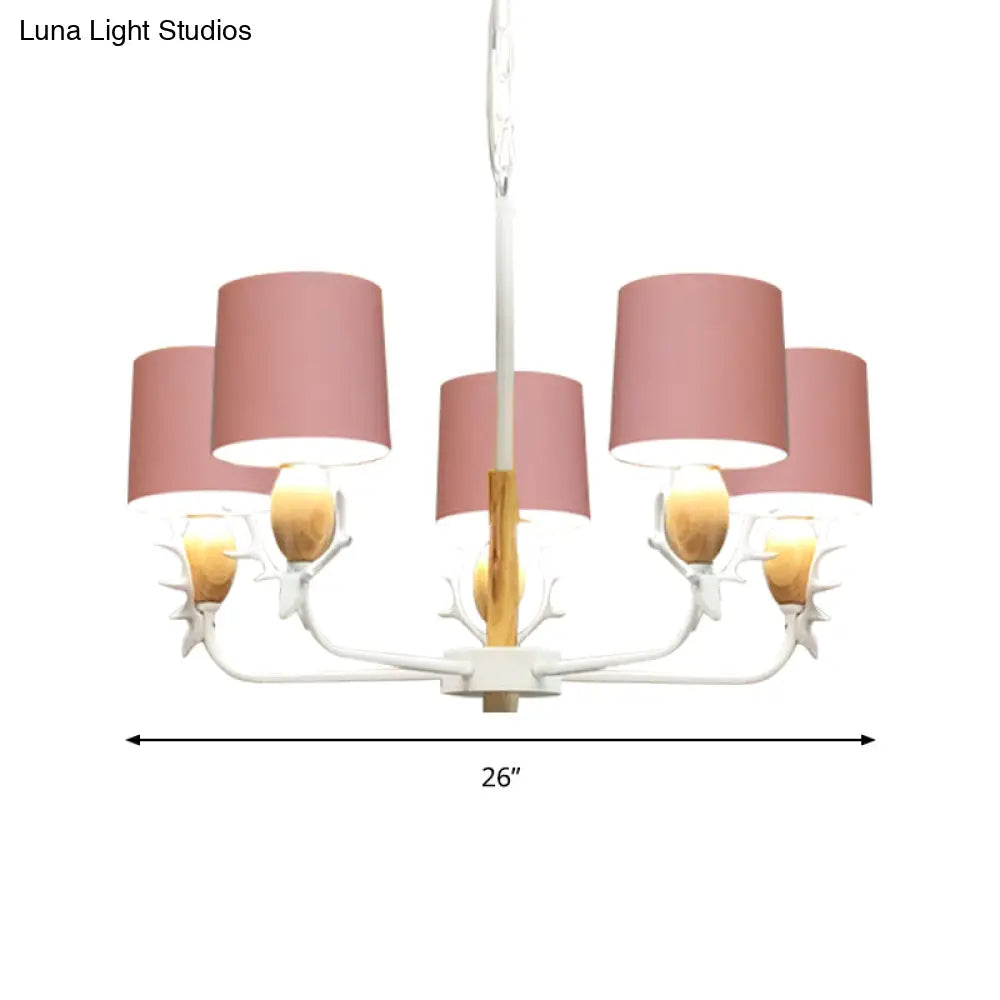 Scandinavian Deer Horn Chandelier - Stylish Metal Wood Hanging Light For Living Room