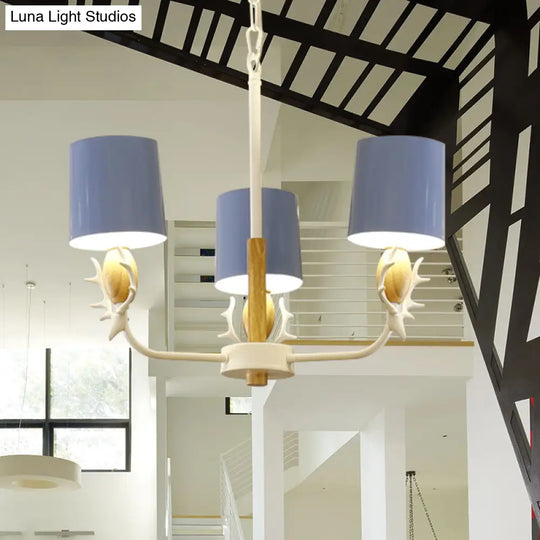 Scandinavian Deer Horn Chandelier - Stylish Metal Wood Hanging Light For Living Room