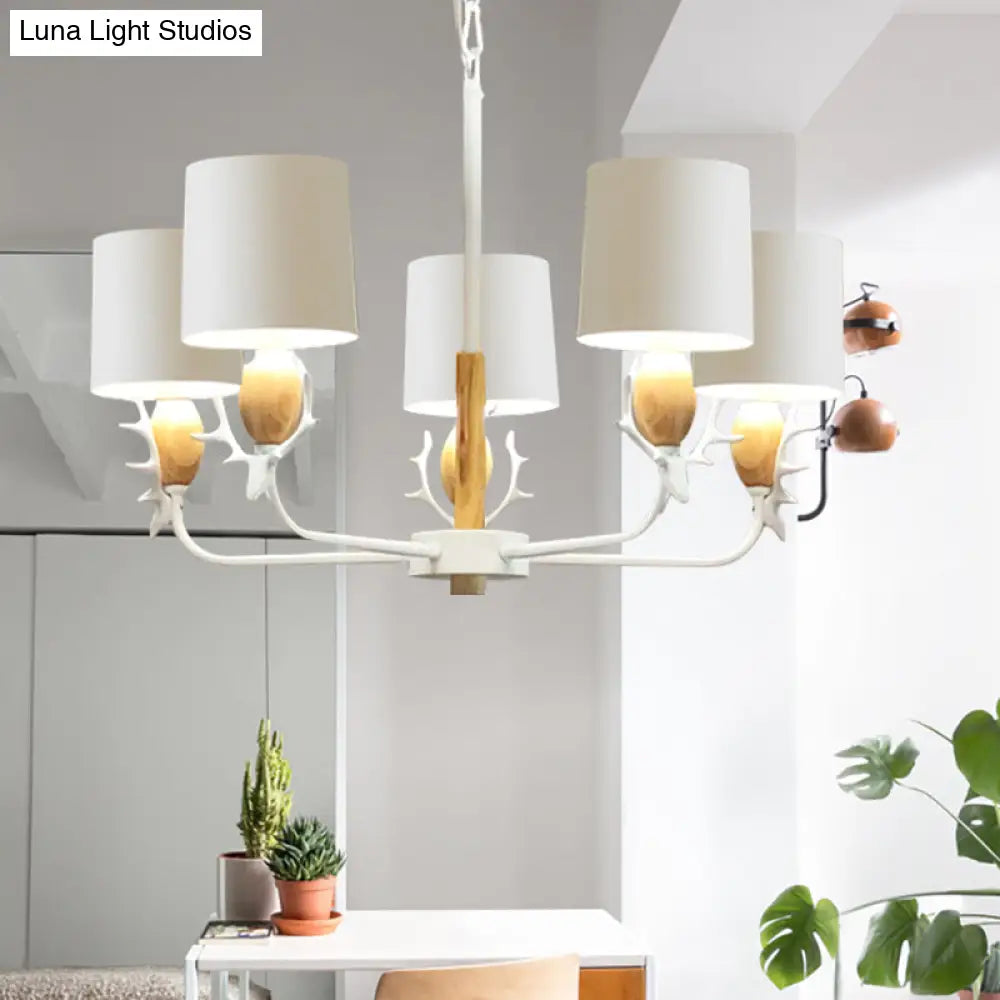 Scandinavian Deer Horn Chandelier - Stylish Metal Wood Hanging Light For Living Room