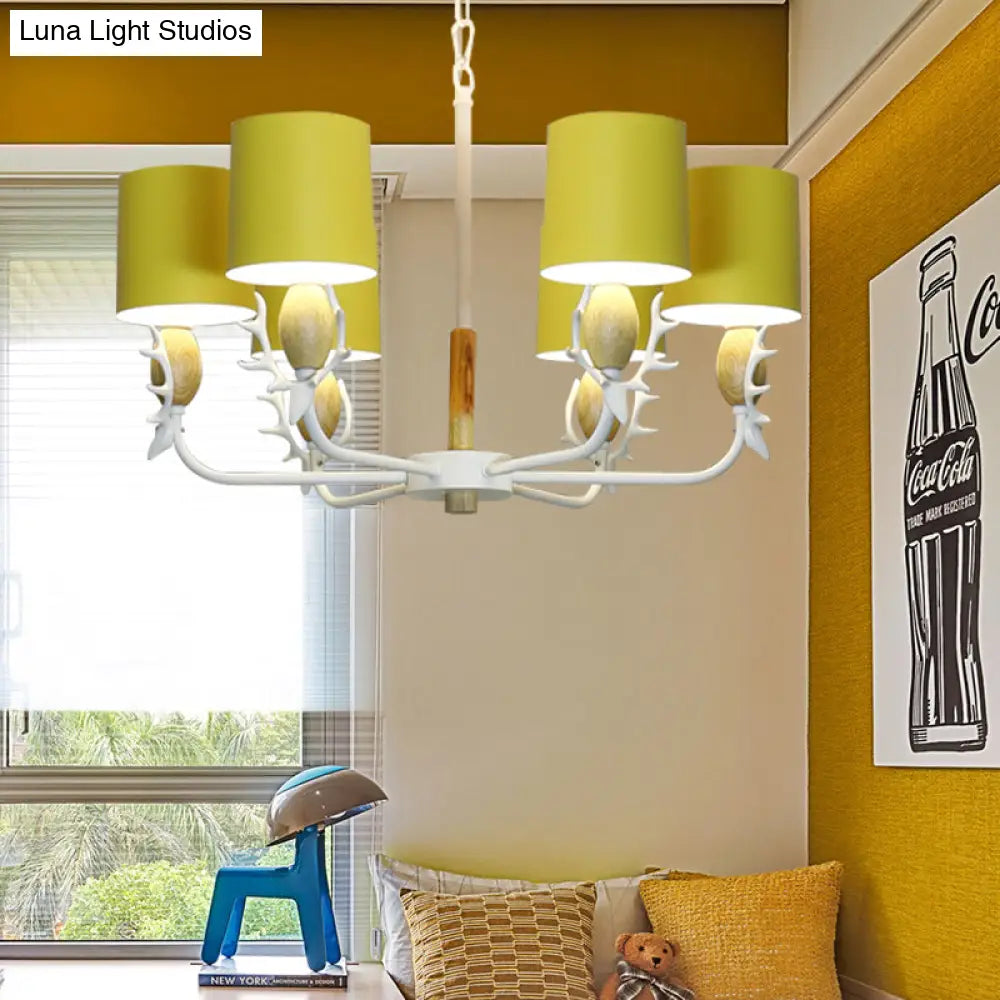 Scandinavian Deer Horn Chandelier - Stylish Metal Wood Hanging Light For Living Room