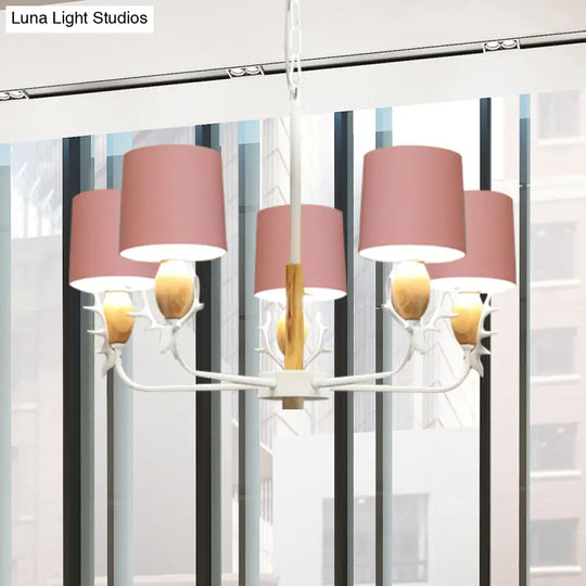 Scandinavian Deer Horn Chandelier - Stylish Metal Wood Hanging Light For Living Room