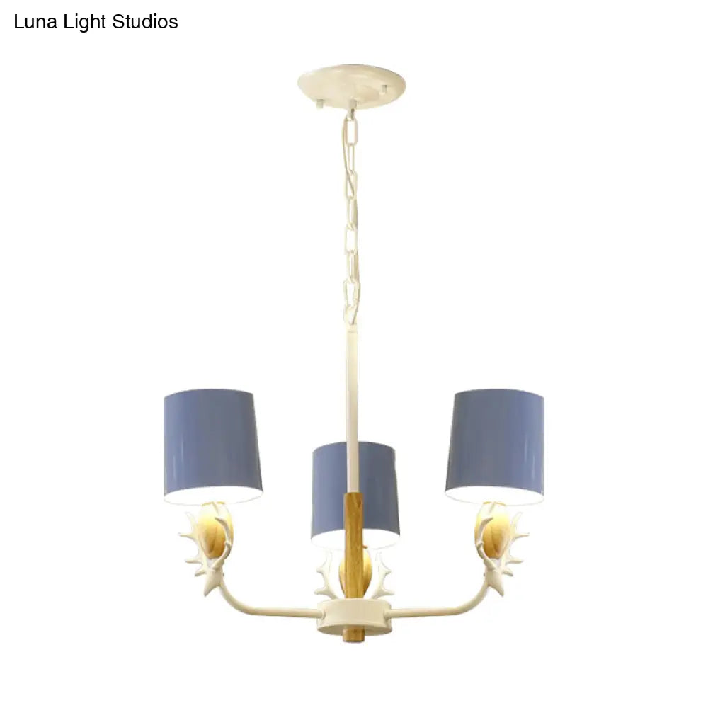 Scandinavian Deer Horn Chandelier - Stylish Metal Wood Hanging Light For Living Room