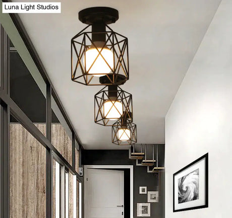 Scarlett Vintage Industrial Iron Cage Led Ceiling Lights Ceiling