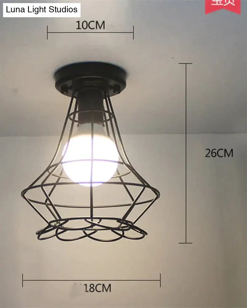Scarlett Vintage Industrial Iron Cage Led Ceiling Lights Ceiling