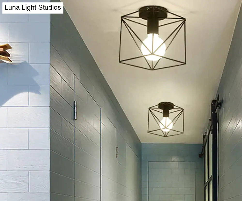 Scarlett Vintage Industrial Iron Cage Led Ceiling Lights Ceiling