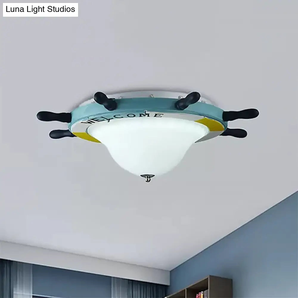 Seaside Metal Flush Ceiling Light: Steering Wheel Design White Finish