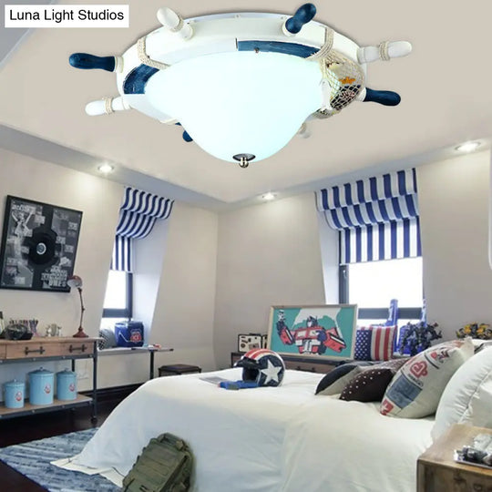 Seaside Metal Flush Ceiling Light: Steering Wheel Design White Finish