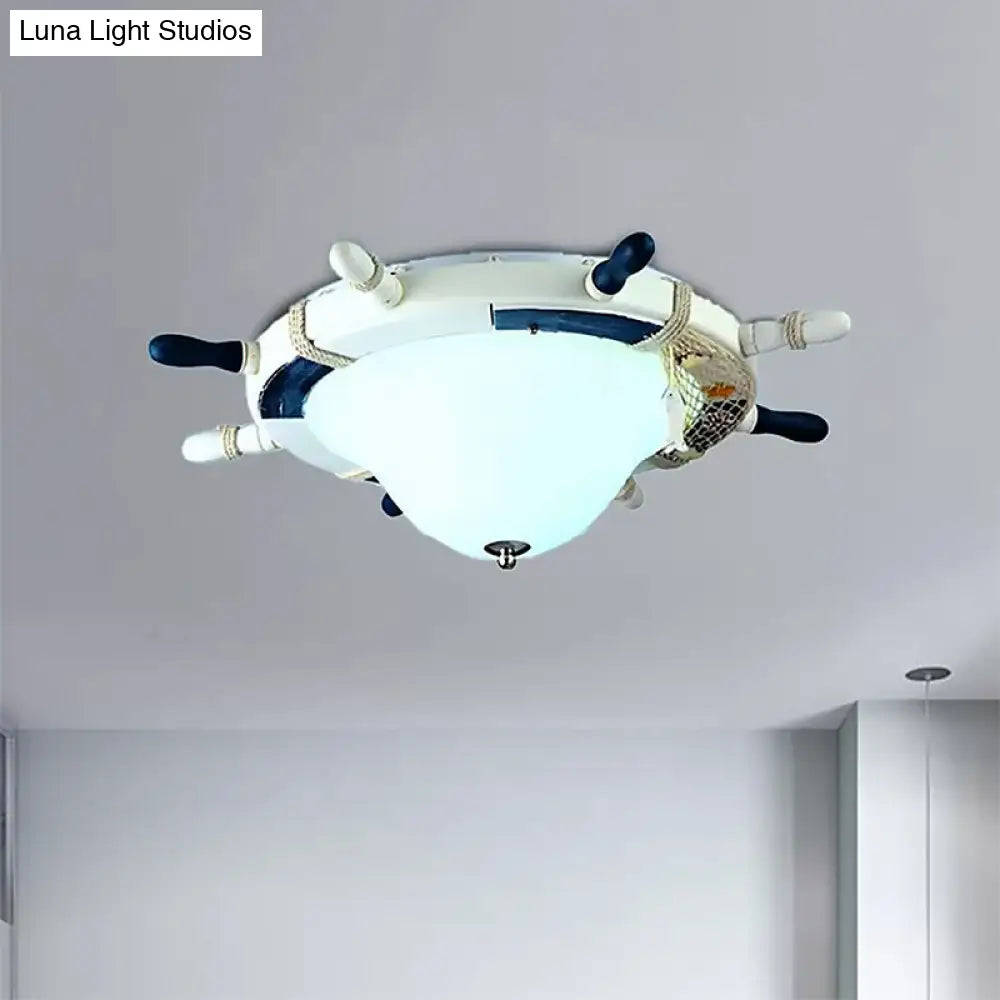 Seaside Metal Flush Ceiling Light: Steering Wheel Design White Finish