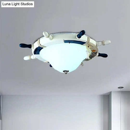 Seaside Metal Flush Ceiling Light: Steering Wheel Design White Finish