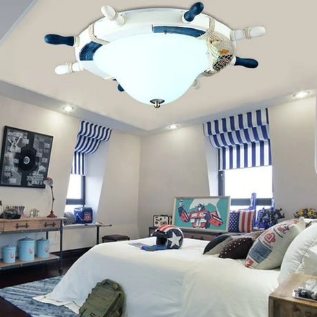 Seaside Metal Flush Ceiling Light: Steering Wheel Design White Finish