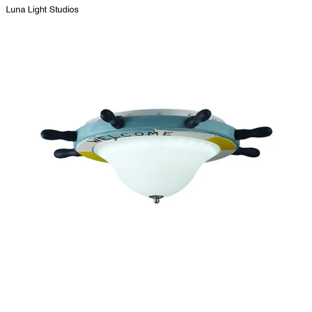 Seaside Metal Flush Ceiling Light: Steering Wheel Design White Finish