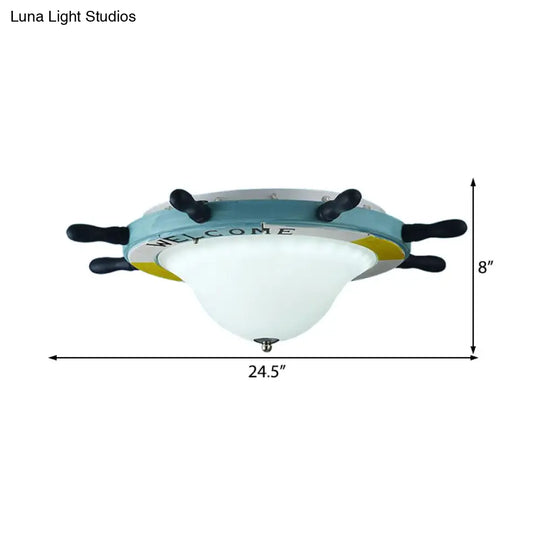 Seaside Metal Flush Ceiling Light: Steering Wheel Design White Finish