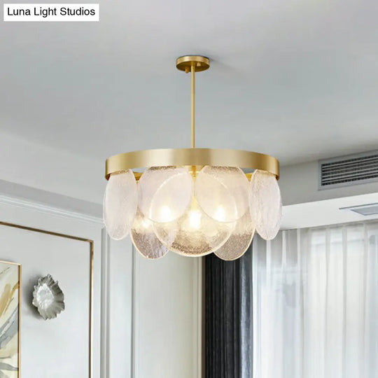 Seeded Glass Disc Pendant Chandelier - Postmodern 3-Light Brass Design For Living Room