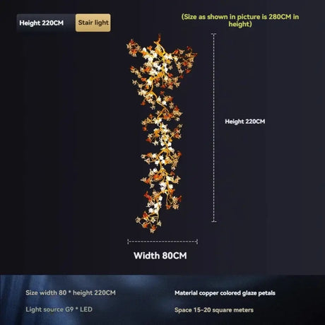 Selene Victorian Palm Crystal Chandelier Brass Pendant Light for Villa & Hotels 80x220cm / Neutral light chandelier