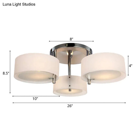 Semi Flush Ceiling Light Fixture - Stunning Drum Acrylic Shade 1/2/3 Lights Modern Silver Design