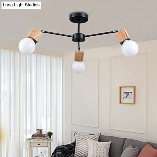 Semi Flush Industrial Ceiling Lamp With Wood Accents - 3/5-Light Metal Open Bulb Fixture For Bedroom