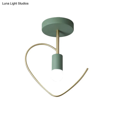 Semi Flush Macaron Iron Ceiling Light With Star/Loving Heart Frame - 1 - Light Grey/White/Green