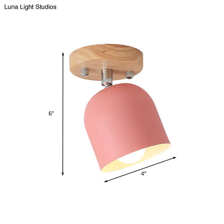 Semi - Flush Macaron Pink Iron Shade Ceiling Lamp - Rotatable Bell Style 1 - Bulb Flush Mounted
