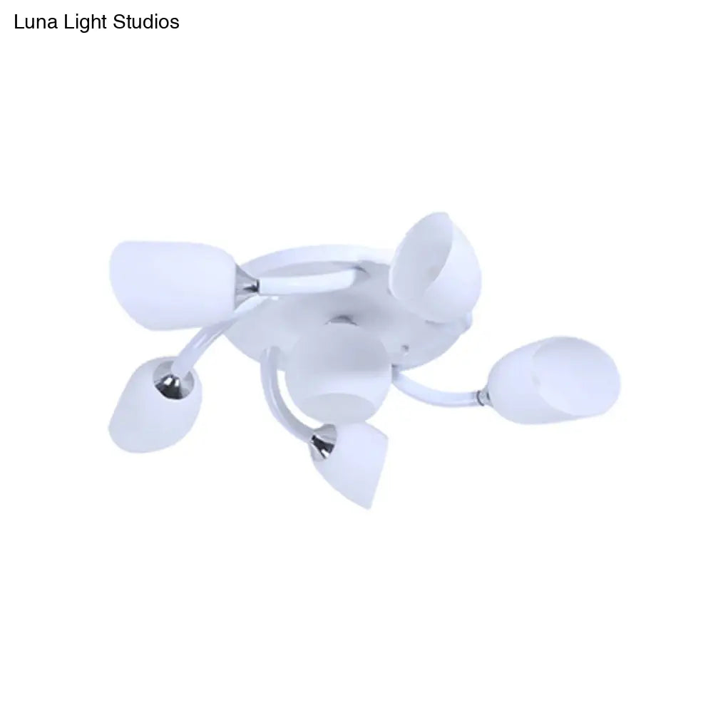 Semi Flush Modern White Spiral 6/8 Light For Living Room With Tulip Opal Glass Shade