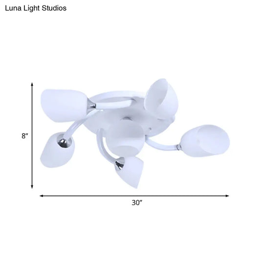 Semi Flush Modern White Spiral 6/8 Light For Living Room With Tulip Opal Glass Shade