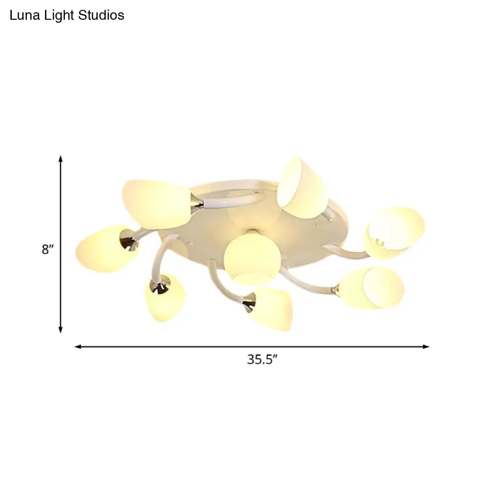 Semi Flush Modern White Spiral 6/8 Light For Living Room With Tulip Opal Glass Shade