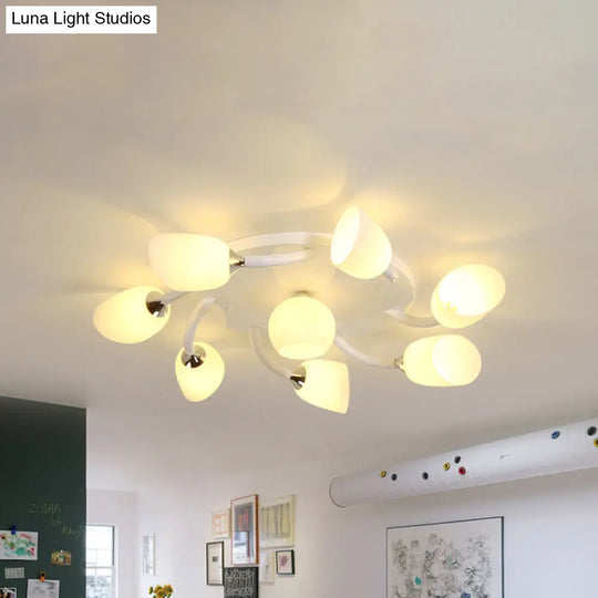 Semi Flush Modern White Spiral 6/8 Light For Living Room With Tulip Opal Glass Shade 8 /