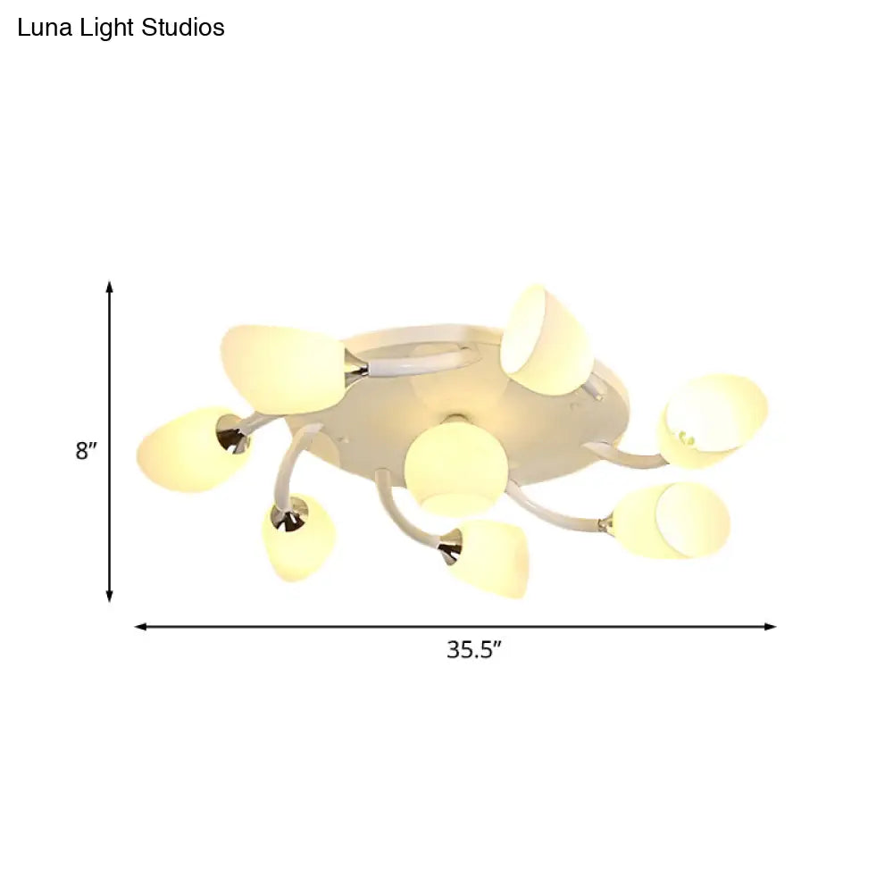 Semi Flush Modern White Spiral 6/8 Light For Living Room With Tulip Opal Glass Shade