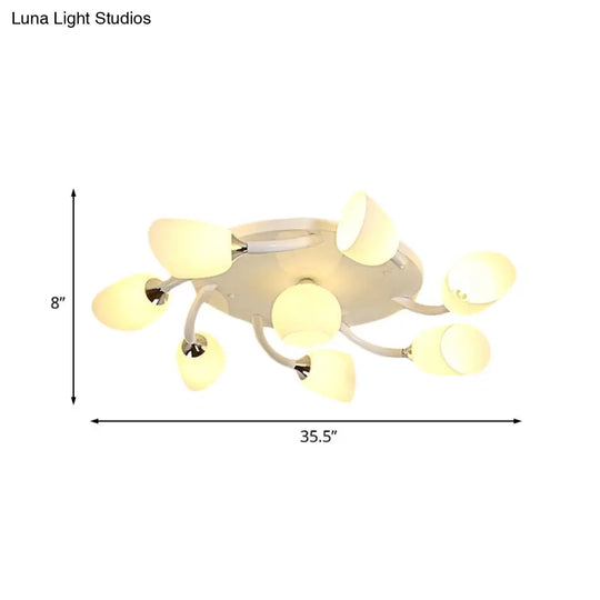 Semi Flush Modern White Spiral 6/8 Light For Living Room With Tulip Opal Glass Shade