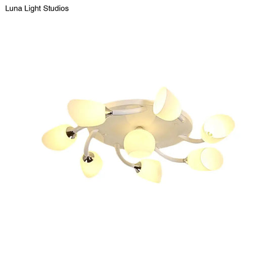 Semi Flush Modern White Spiral 6/8 Light For Living Room With Tulip Opal Glass Shade