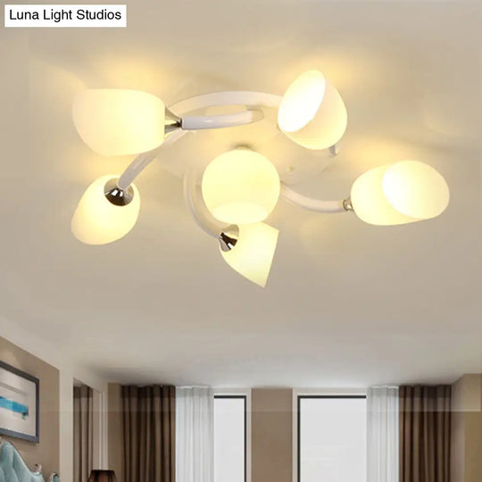 Semi Flush Modern White Spiral 6/8 Light For Living Room With Tulip Opal Glass Shade 6 /