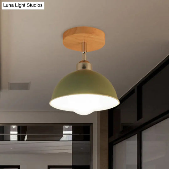 Semi Flush Mount Ceiling Light: 1 Head Rotatable Metal Macaron Dome Shade Indoor Pink/Yellow Design