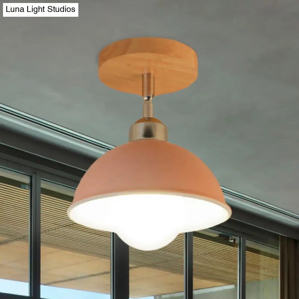 Semi Flush Mount Ceiling Light: 1 Head Rotatable Metal Macaron Dome Shade Indoor Pink/Yellow Design