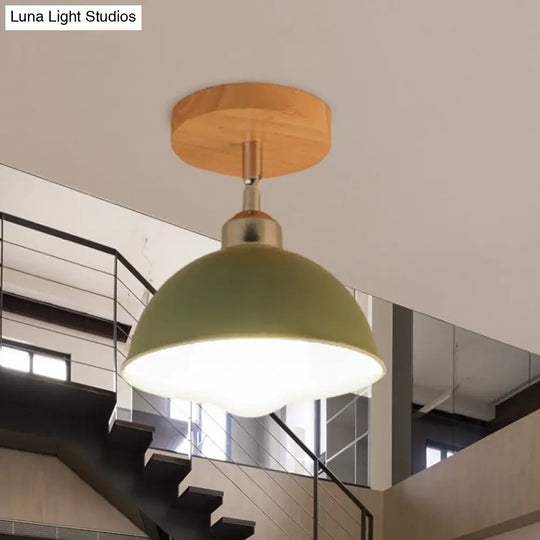 Semi Flush Mount Ceiling Light: 1 Head Rotatable Metal Macaron Dome Shade Indoor Pink/Yellow Design