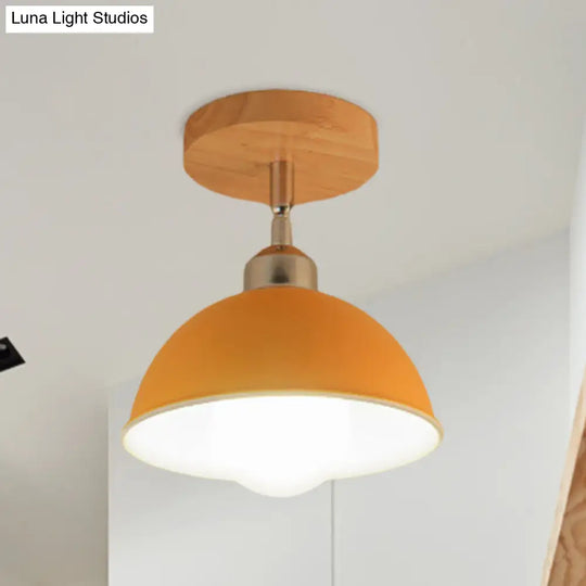 Semi Flush Mount Ceiling Light: 1 Head Rotatable Metal Macaron Dome Shade Indoor Pink/Yellow Design